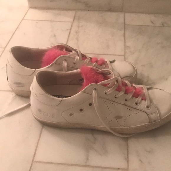 golden goose pink fur sneakers